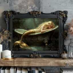Mermaid in Bathtub Fantasy Wall Art Print Whimsical Bathroom Decor Enchanted Ocean Creature Fairy Tale Illustration Romantic Siren Ad40 - thumbnail 2