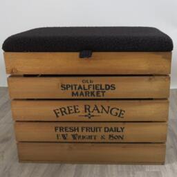 Large Rustic Wooden Storage Crate - Upholstered Boucle Wool Lid Seat - thumbnail 3