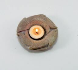 Soapstone Tea Light Candle Holder, Pisces Motif, Fun & Quirky Decor - thumbnail 1