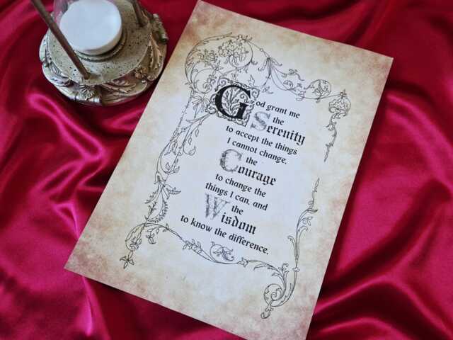 Serenity Prayer A4 Print, Vintage Style Calligraphy Inspirational Wall Art, Spiritual Religious Art - image 1