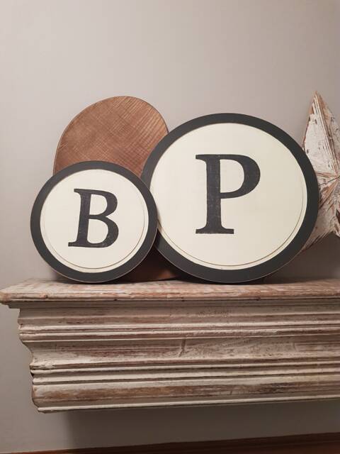15cm Round Letter Sign, Monogram, Initial, Wall Art, Home Decor, Rustic Letters, All Letters Available, Inc Ampersand, Typewriter Style - image 1