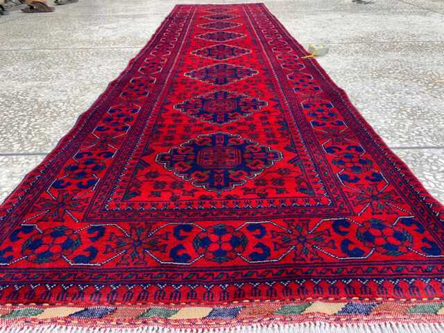 Hand-Knotted Wool Bukhara Runner Rug Afghan Geometric Hallway Carpet - image 1