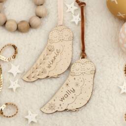 Personalized Wooden Owl Christmas Ornament Custom Name Woodland Keepsake Holiday - thumbnail 2