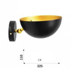 Tutu - Contemporary Black Semisphere Wall Light Brass Articulated Design, Gold Interior - thumbnail 2