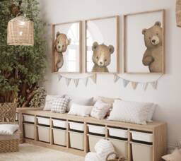Peeking Bear Nursery Print, Peekaboo Decor, Neutral Baby Wall Art, Woodland Digital Prints - thumbnail 1