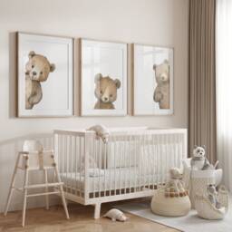 Peeking Bear Nursery Print, Peekaboo Decor, Neutral Baby Wall Art, Woodland Digital Prints - thumbnail 3