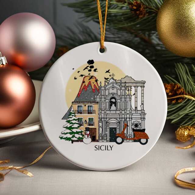 Sicily Christmas Tree Ceramic Ornament Personalised Bauble Home Decor Holiday - image 1