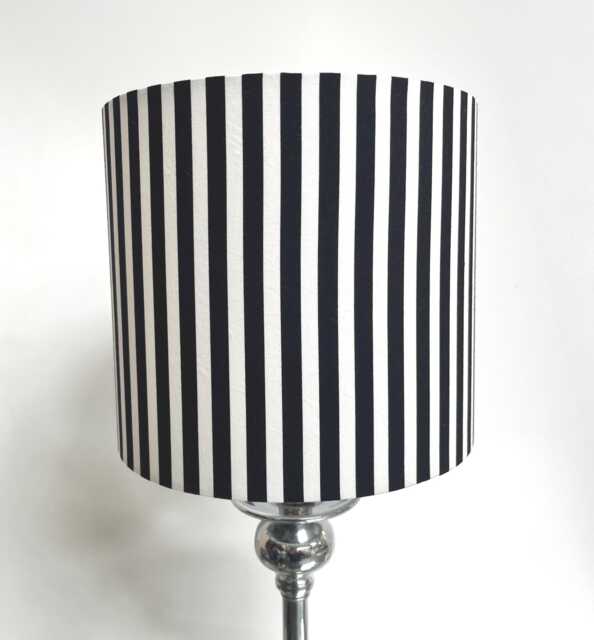 Black & White Drum Lampshade UK Made Contemporary Retro Lamp Shade Textured Black White Drum & Striped - image 1