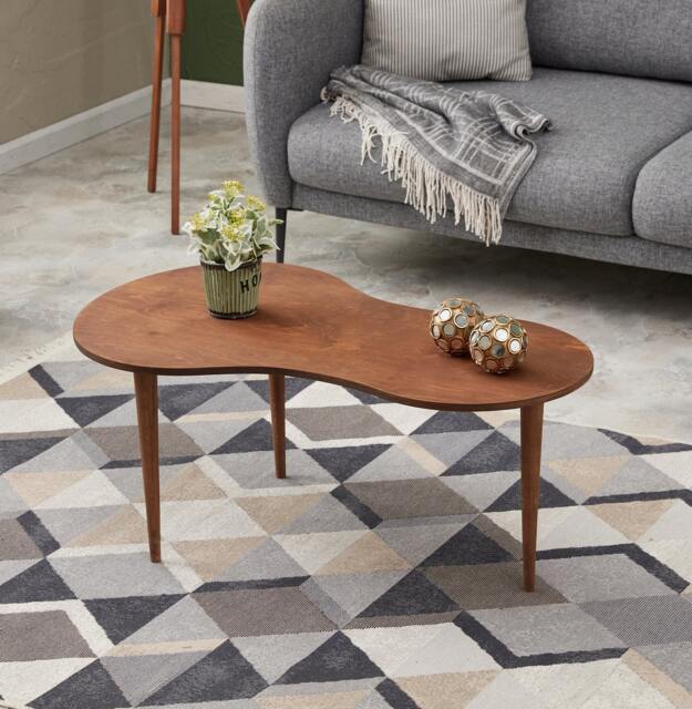 Scandinavian Wooden Coffee Table, Modern Oval Pumpkin Conical Feet - image 1
