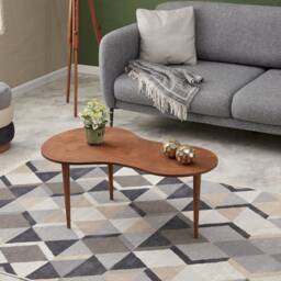 Scandinavian Wooden Coffee Table, Modern Oval Pumpkin Conical Feet - thumbnail 2