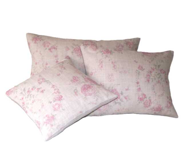 Kate Forman Amelia Cushion Cover - UK Designer Linen Romantic, Beautiful Faded Pink Roses Garlands Oop - image 1