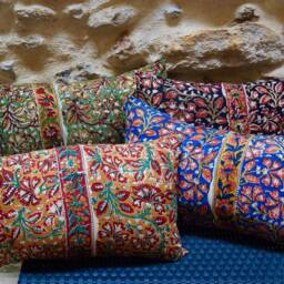 Indian Cotton Cushion Cover Printed With Block Prints Kalamkari Patterns Several Colors Available - thumbnail 3
