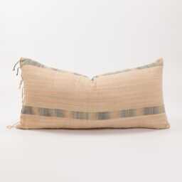 Woven Ethnic Lumbar Pillow With Tassels, Pastel Green & Salmon, 24x13 - thumbnail 1