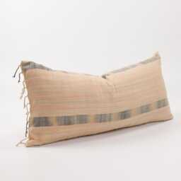 Woven Ethnic Lumbar Pillow With Tassels, Pastel Green & Salmon, 24x13 - thumbnail 2