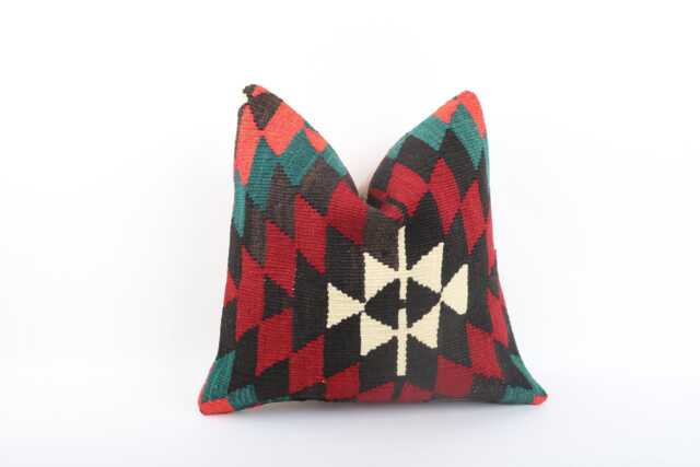 Vintage Turkish Kilim Pillow Cover Handwoven Wool Throw - 16x16 - image 1