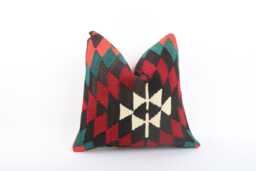 Vintage Turkish Kilim Pillow Cover Handwoven Wool Throw - 16x16 - thumbnail 1