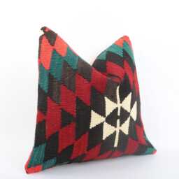 Vintage Turkish Kilim Pillow Cover Handwoven Wool Throw - 16x16 - thumbnail 3