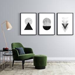 Minimalist Marble Geometric Art Print Nordic Black White Gray Home Decor - thumbnail 1