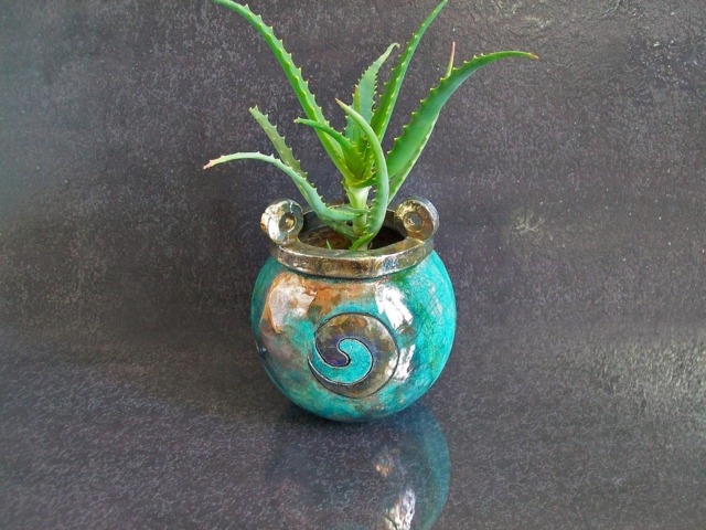 Raku Pottery Sphere Planter Pot, Cauldron Planter, Blue Ceramic Succulent Witches Cactus With Drainage - image 1
