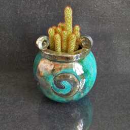 Raku Pottery Sphere Planter Pot, Cauldron Planter, Blue Ceramic Succulent Witches Cactus With Drainage - thumbnail 2