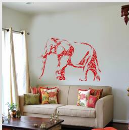 Wall Vinyl Decal Animals Elephant Ornament African Indian Giant Decor For The Center Of Living Room - #1057Dz - thumbnail 1