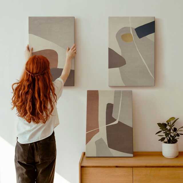Canvas Art Set Of 3 - Boho Painting Shapes in A Modern Style, Brown Wall Canvas, Abstract Decor - image 1