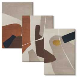 Canvas Art Set Of 3 - Boho Painting Shapes in A Modern Style, Brown Wall Canvas, Abstract Decor - thumbnail 2