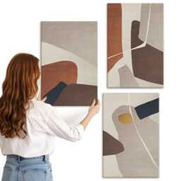 Canvas Art Set Of 3 - Boho Painting Shapes in A Modern Style, Brown Wall Canvas, Abstract Decor - thumbnail 3