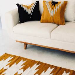 Mustard Pillow, Woven Wool Cushion, Handmade Mexican Decorative Throw Handwoven Cushion - thumbnail 4