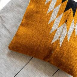 Mustard Pillow, Woven Wool Cushion, Handmade Mexican Decorative Throw Handwoven Cushion - thumbnail 2