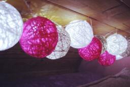 Handmade Cotton Light Balls, Led 20/10 Mix Balls String, Kid Room, Wedding Decor, Fairy D??cor, White/Pink/Grey - thumbnail 1