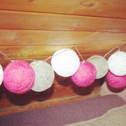 Handmade Cotton Light Balls, Led 20/10 Mix Balls String, Kid Room, Wedding Decor, Fairy D??cor, White/Pink/Grey - thumbnail 2