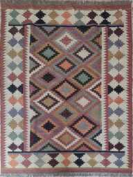 Bespoke Handwoven Wool Jute Flatweave Kilim Rug - Tribal Geometric Carpet For Living Room & Bedroom