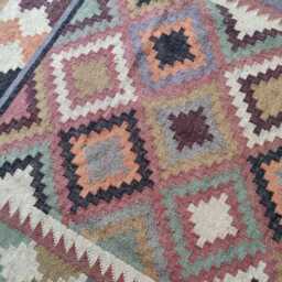 Bespoke Handwoven Wool Jute Flatweave Kilim Rug - Tribal Geometric Carpet For Living Room & Bedroom - thumbnail 3