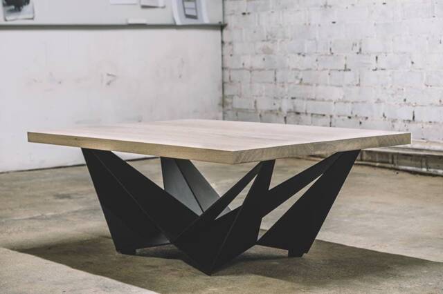 Industrial Oak Coffee Table With Black Metal Base - image 1
