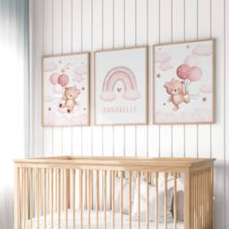 Set Of 3 Nursery Prints, Teddy Bear Nursery, Girls Prints Girls Decor, Baby Girls, Pink Nursery, Nursery Decor, Nursery Wall Art - thumbnail 1