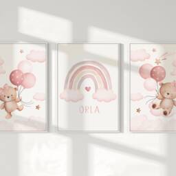 Set Of 3 Nursery Prints, Teddy Bear Nursery, Girls Prints Girls Decor, Baby Girls, Pink Nursery, Nursery Decor, Nursery Wall Art - thumbnail 2