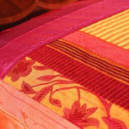 "Covers Bed in Assembled Fabrics, Ecru & Orange, Decorated ""Cotton Flowers" - thumbnail 3