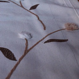 "Covers Bed in Assembled Fabrics, Ecru & Orange, Decorated ""Cotton Flowers" - thumbnail 2