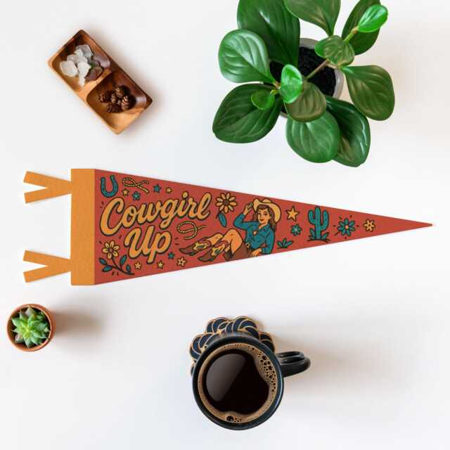 Cowgirl Up Felt Pennant - Western Wall Decor, Ranch Cowboy Banner, Rustic Girls Room Sign, Handmade Art, Fun Country Gift Idea - image 1