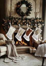 Rustic Brown Personalised Christmas Stockings With Bow - Decorations Handmade Natural Holiday Decor, Custom Family - thumbnail 1
