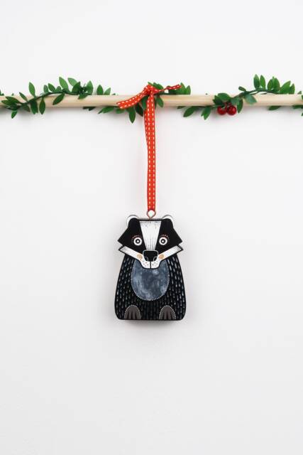 Handmade Badger Christmas Ornament Painted Pine Wood Holiday Decor - image 1