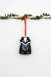 Handmade Badger Christmas Ornament Painted Pine Wood Holiday Decor