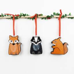 Handmade Badger Christmas Ornament Painted Pine Wood Holiday Decor - thumbnail 3