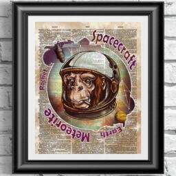 Dictionary Book Page Print Astronomy Cosmic Animal Space Monkey. Wall Decor Antique Dictionary Sheet Mixed Media. Purple Artwork Poster - thumbnail 1