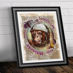 Dictionary Book Page Print Astronomy Cosmic Animal Space Monkey. Wall Decor Antique Dictionary Sheet Mixed Media. Purple Artwork Poster - thumbnail 2
