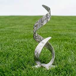 Modern Metal Sculpture Silver Handcrafted Luxury Abstract Home Decor For Indoor Or Outdoor Setting - thumbnail 2