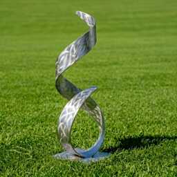Modern Metal Sculpture Silver Handcrafted Luxury Abstract Home Decor For Indoor Or Outdoor Setting - thumbnail 3