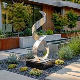 Modern Metal Sculpture Silver Handcrafted Luxury Abstract Home Decor For Indoor Or Outdoor Setting - thumbnail 4