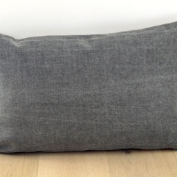 Handmade Gray Linen Pillow Cover Black Leather Stripe, French Chic - thumbnail 3